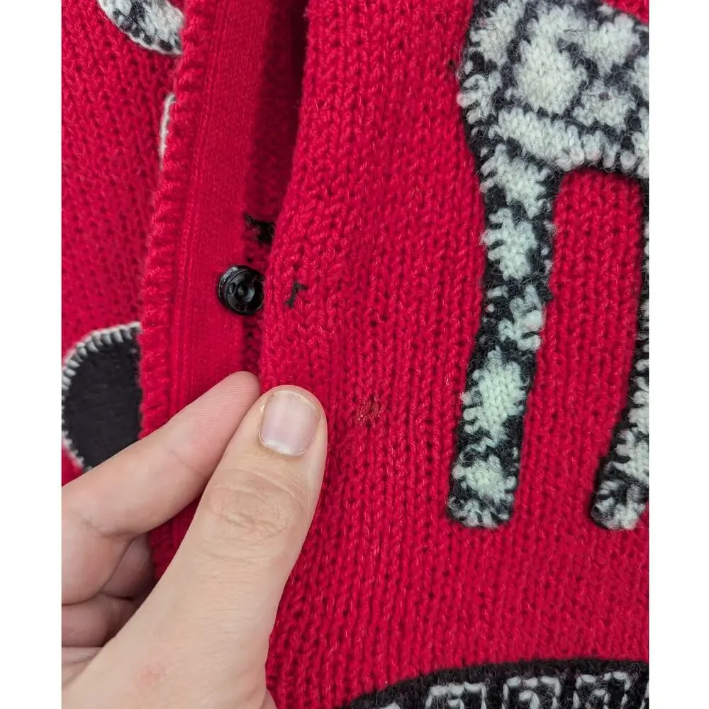 Susan Bristol Red Knit Animal Appliqué Cardigan Sweater Size S 2000 Vintage - Picture 5 of 5